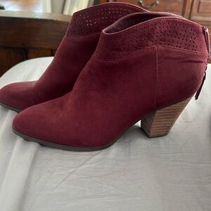 Violet and red booties.